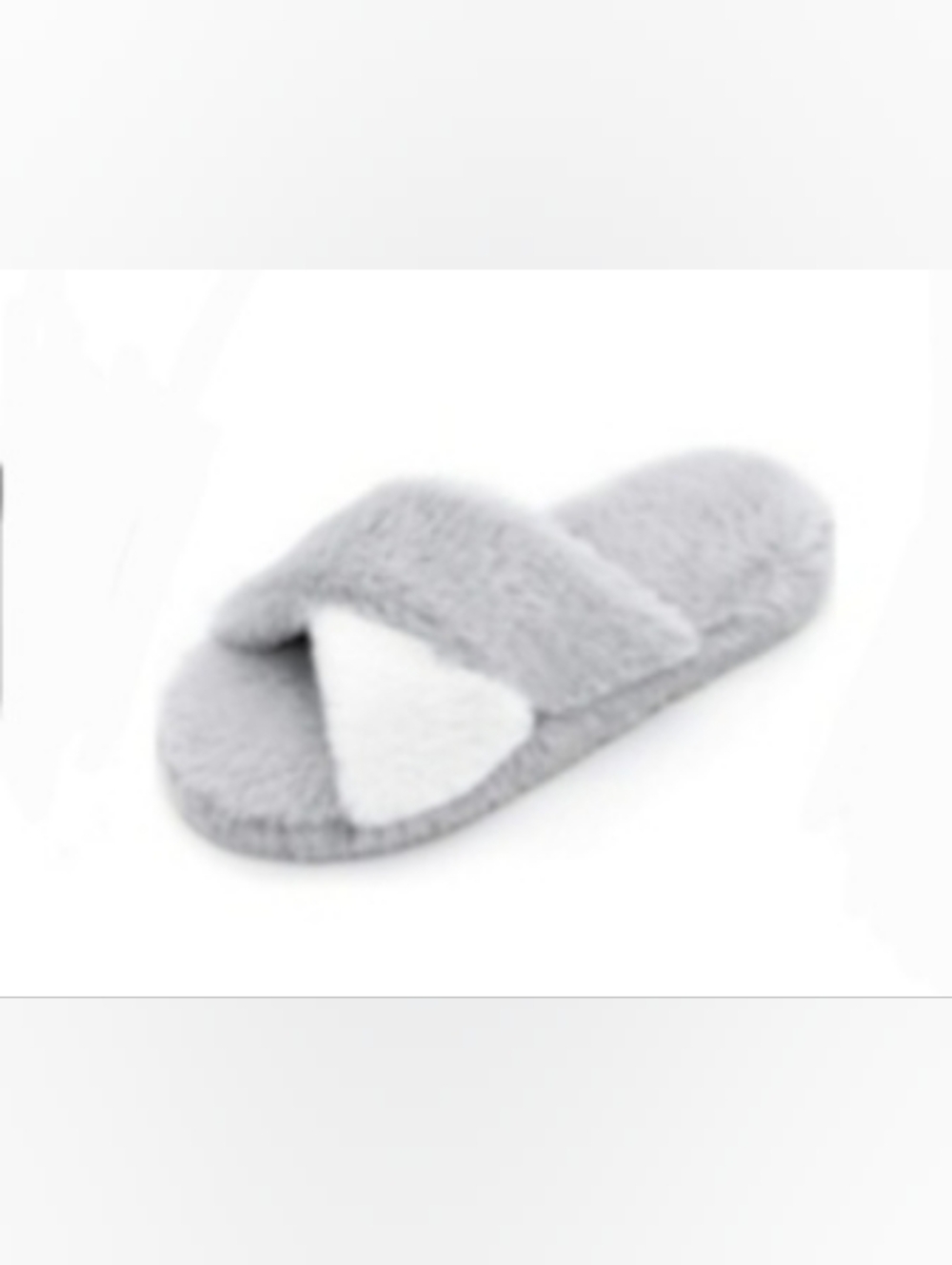 Gray/White Faux Fur Fuzzy Crossband Plush Slippers S (5.5-6.5)